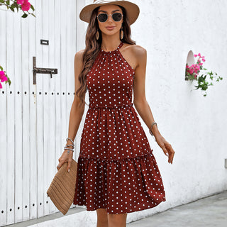 Dots Print Halter Neck Casual Mini Dress