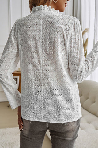 Solid Color Long Sleeve Lace Design Tops