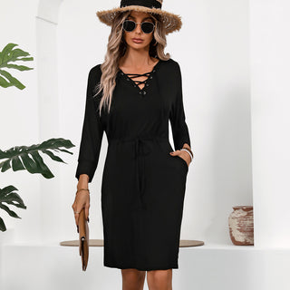 Fashion Solid Color Long Sleeve Hooded Dress