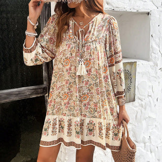 Bohemia Print  V Neck Casual Dress