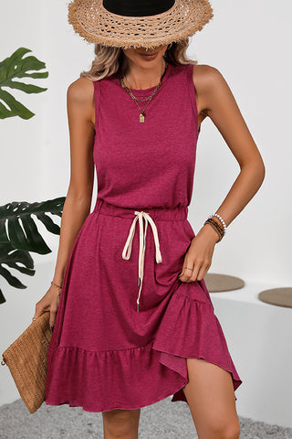 Fashion Solid Color Tie Waist Casual Dress