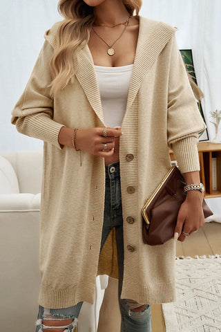 Solid Color Long Sleeve Hooded Casual Cardigan