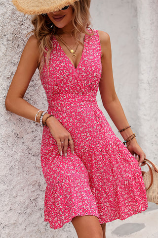 Fashion V Neck Floral Print Sleeveless Dress