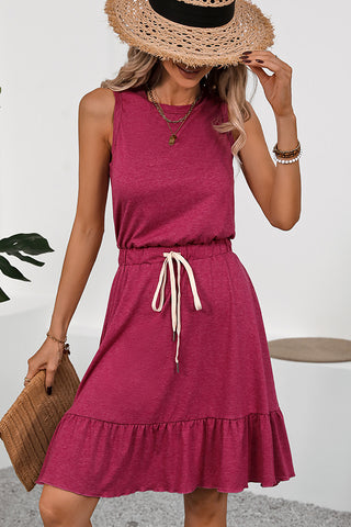 Fashion Solid Color Tie Waist Casual Dress