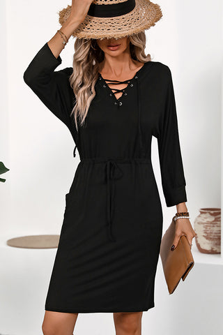 Fashion Solid Color Long Sleeve Hooded Dress