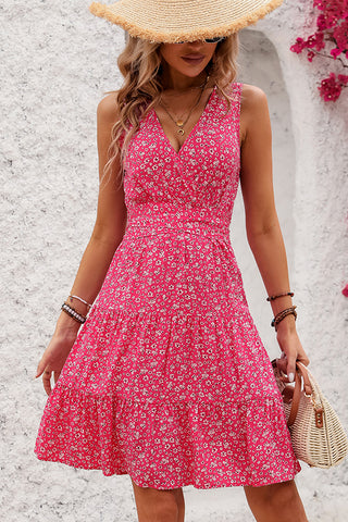 Fashion V Neck Floral Print Sleeveless Dress