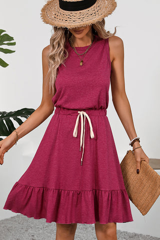 Fashion Solid Color Tie Waist Casual Dress