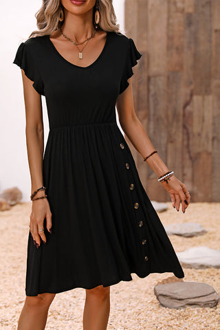 Fashion V Neck Solid Black Casual Dress