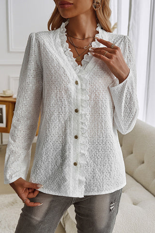 Solid Color Long Sleeve Lace Design Tops