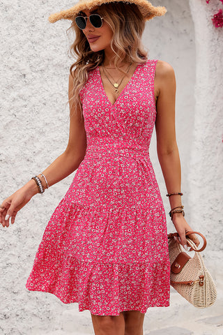 Fashion V Neck Floral Print Sleeveless Dress