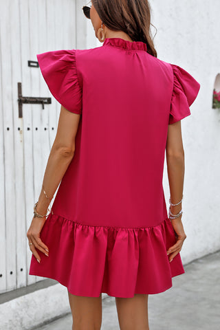 Ruffle Sleeve V Neck Solid Dress