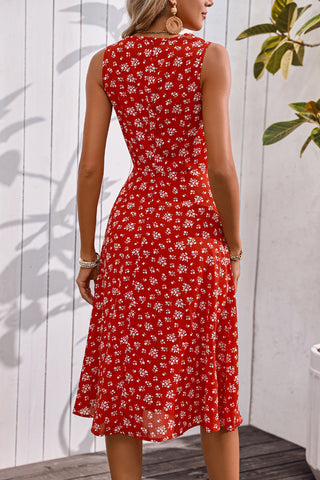 Floral V Neck High Waist Midi Dress