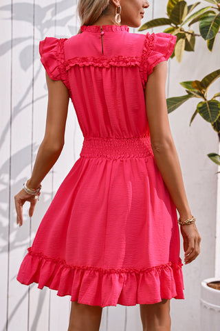 Smocked Waist Solid Color Ruffle Hem Mini Dress