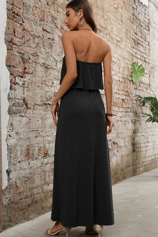 Bandeau Solid Color High Waist Maxi Dress