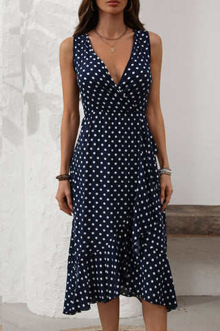 Fashion Dots Print V Neck Casual Dress