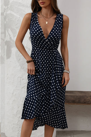 Fashion Dots Print V Neck Casual Dress