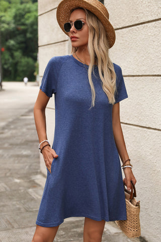 Fashion Solid Color Short Sleeve Mini Dress