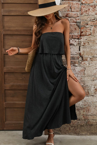 Bandeau Solid Color High Waist Maxi Dress