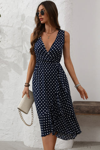 Fashion Dots Print V Neck Casual Dress