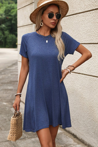 Fashion Solid Color Short Sleeve Mini Dress