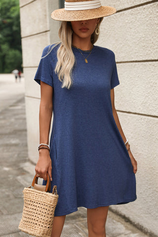 Fashion Solid Color Short Sleeve Mini Dress