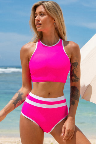 Color Block Round Neck Bikini Set