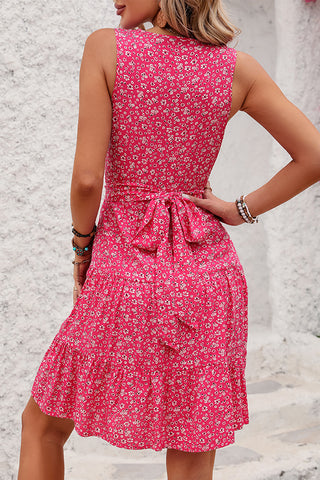 Fashion V Neck Floral Print Sleeveless Dress