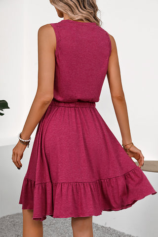 Fashion Solid Color Tie Waist Casual Dress