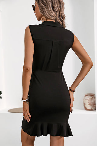 Solid Color Lapel Sleeveless Bodycon Dress