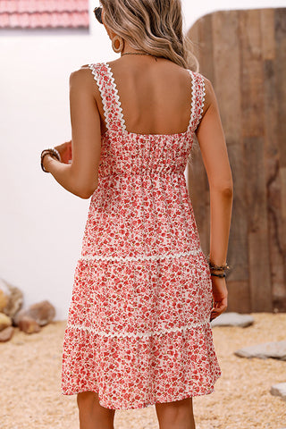 Floral Print V Neck Patchwork Casual Dress