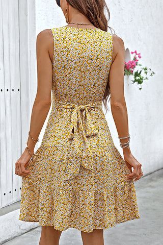 Fashion Floral Print V Neck Casual Dress