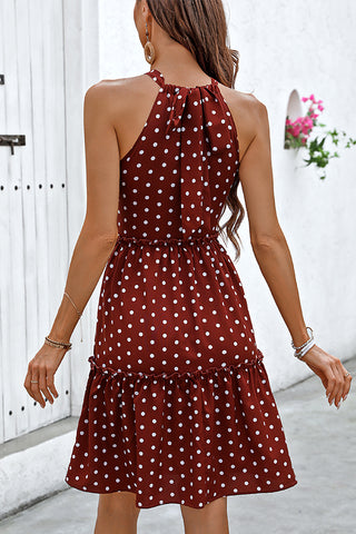 Dots Print Halter Neck Casual Mini Dress