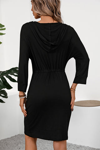 Fashion Solid Color Long Sleeve Hooded Dress