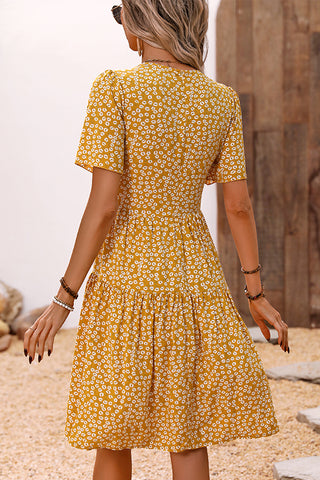 Fashion Floral Print V Neck Casual Dress