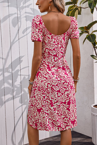 Floral Print V Neck Short Sleeve Casual Dress