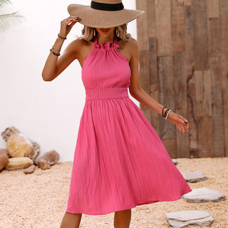 Fashion Halter Neck Solid Color Casual Dress