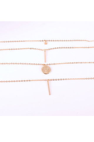 Round Pendant Star Charm Layered Chain Necklace