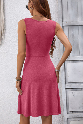 V Neck Hook Design Sleeveless Casual Dress