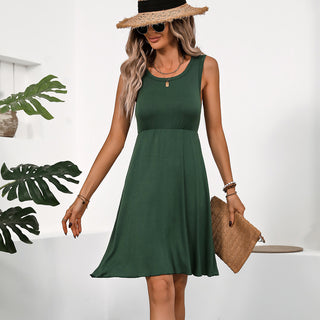 Solid Color Round Neck Sleeveless Casual Dress