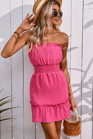 Fashion Bandeau Solid Frill Ruched Dress