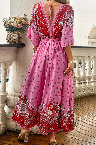 Fashion V Neck Floral Print Maxi Dress