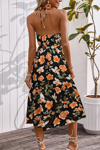 Floral Print Halter Neck Sleeveless Casual Dress