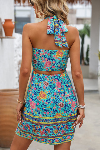 Bohemia Floral Print Halter Neck Mini Dress