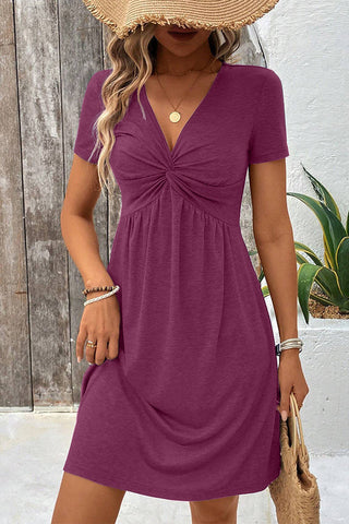 Fashion Solid Hook Design Short Sleeve Casual Dress