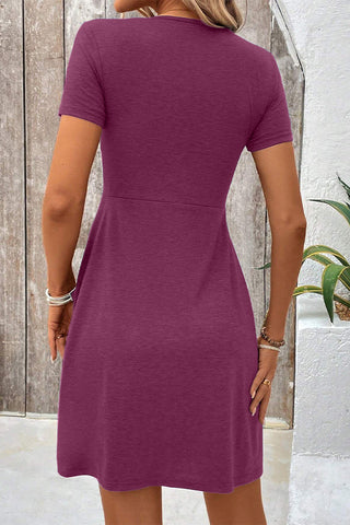 Fashion Solid Hook Design Short Sleeve Casual Dress