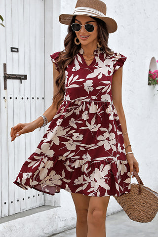 Fashion Floral Printed Ruffle Hem Mini Dress