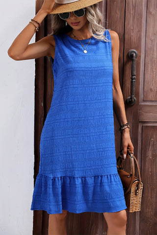 Solid Color Round Neck Ruffle Hem Casual Dress