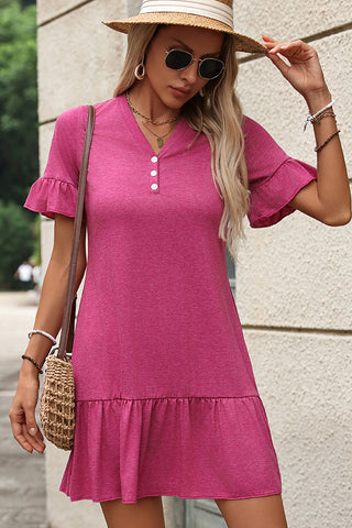 Solid Color Puff Sleeve Casual Mini Dress