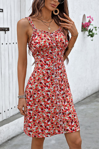 Fashion Floral Print Sleeveless Button Casual Dress